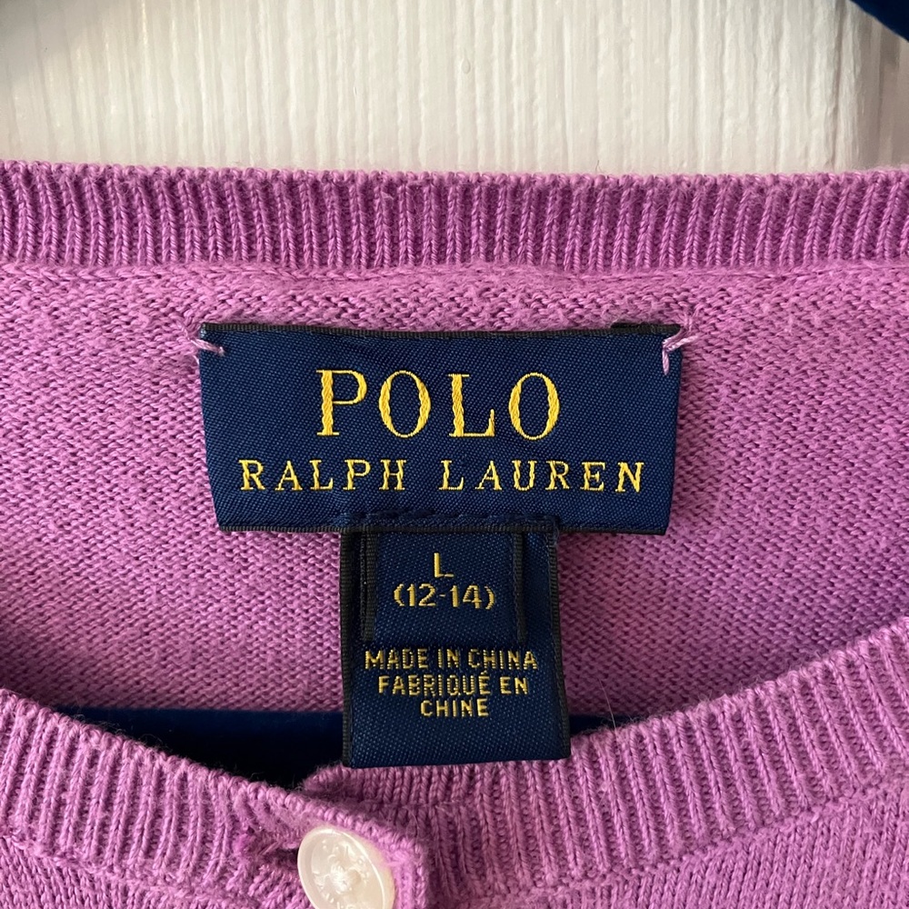 Polo Ralph Lauren Lavender Cardigan Sweater Sz 12-14 - Picture 6 of 6